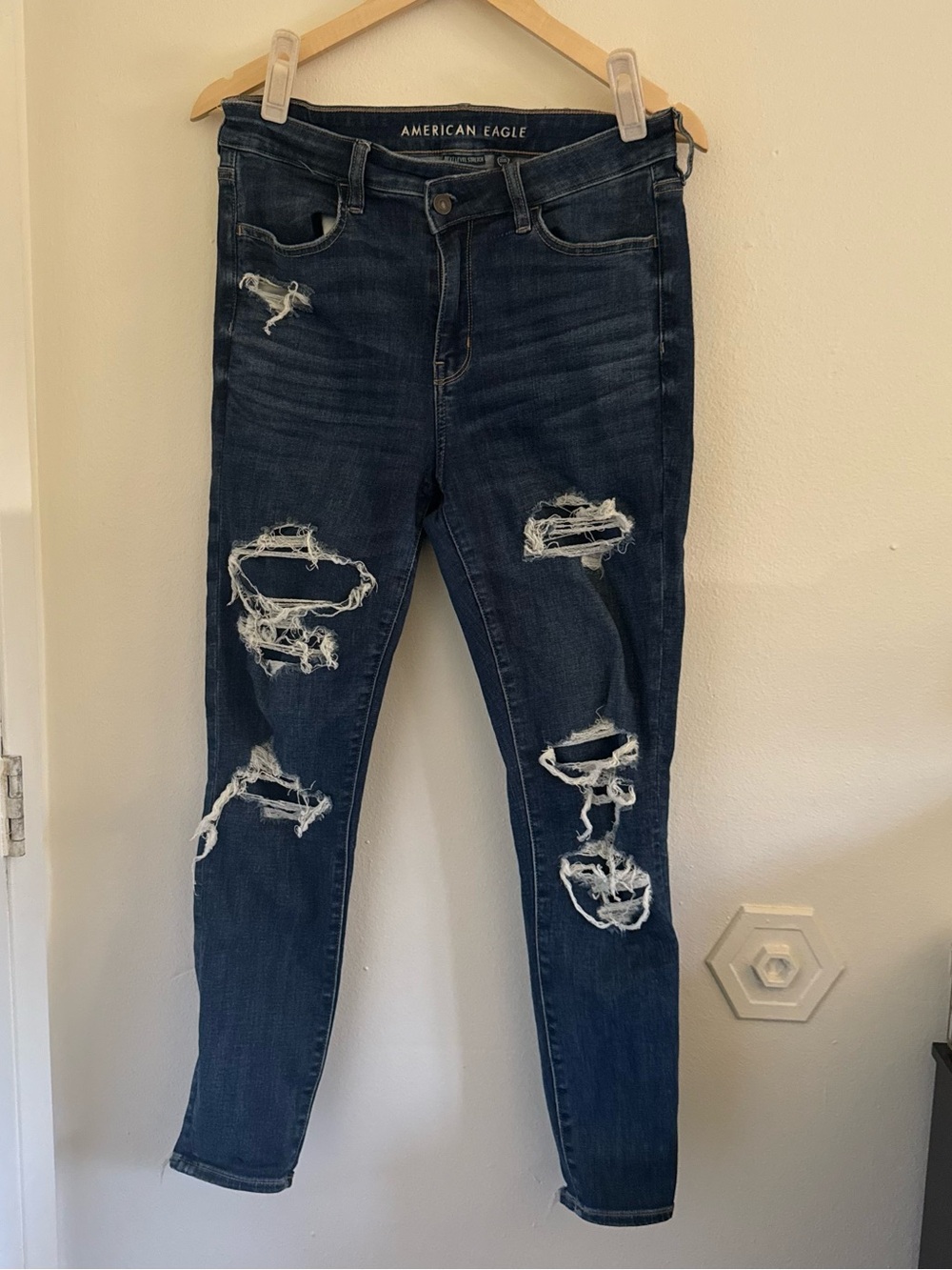 American Eagle Outfitters High Rise Jegging Dark Blue Distressed Skinny Jeans